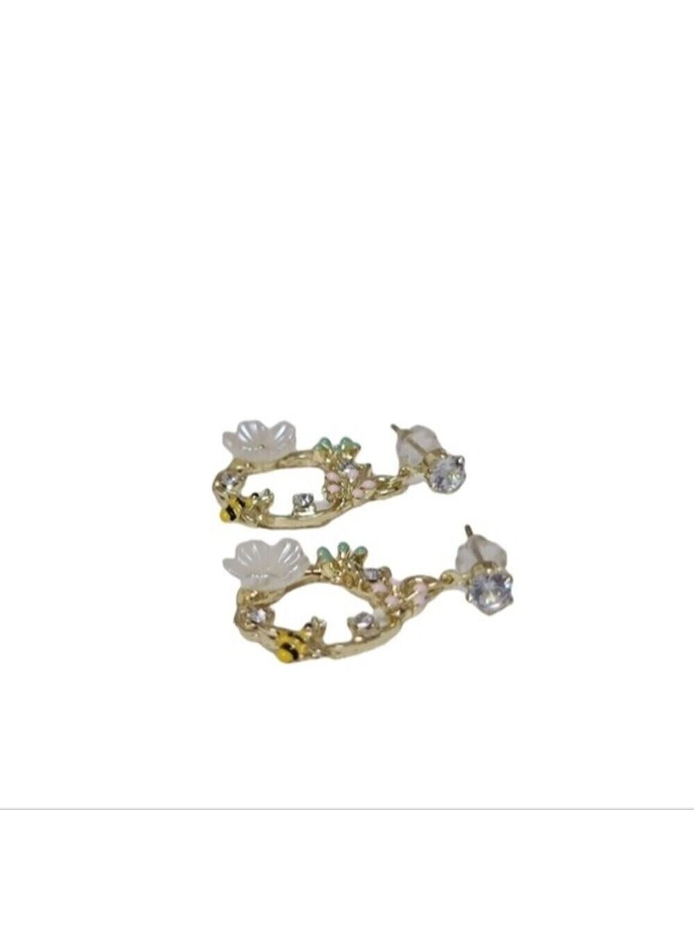 NWT Flower Bee Drop Down Rhinestone Earrings - Picture 2 of 5